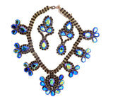 Bijoux MG Black Borealis Czech Glass Rhinestone Necklace and Clip Earrings - Vintage Lane Jewelry