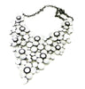 Rhinestone Statement Massive Necklace White Flowers, Gun Metal - Vintage Lane Jewelry