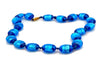 Art Deco Peacock Blue Foil Art Glass Necklace - Vintage Lane Jewelry