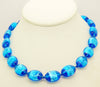 Art Deco Peacock Blue Foil Art Glass Necklace - Vintage Lane Jewelry