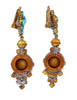 Czech Glass Rhinestone Blue Dangling Clip Earrings - Vintage Lane Jewelry