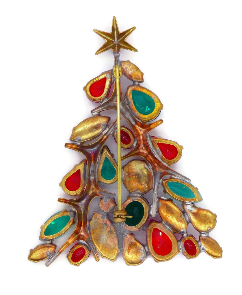 Rhinestone Christmas Tree Pin with Gold Star - Vintage Lane Jewelry