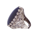 Large 18 x 25 oval Sterling Silver Flower Mood Ring, Adjustable - Vintage Lane Jewelry
