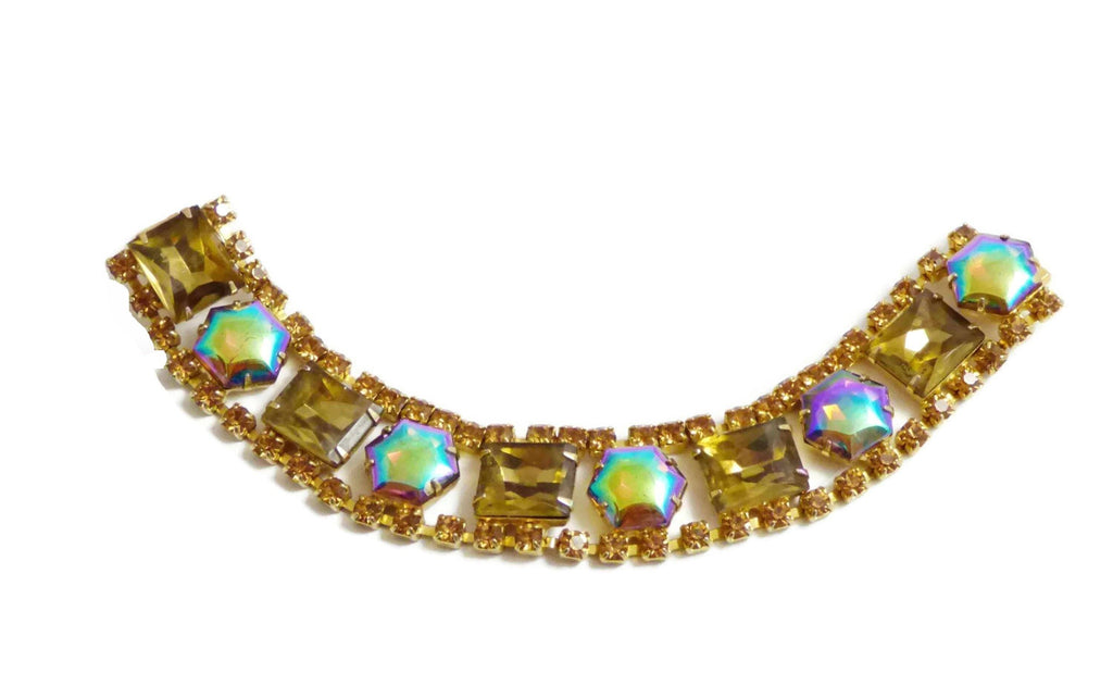 Topaz Vitral Rhinestone Gold Tone Bracelet - Vintage Lane Jewelry