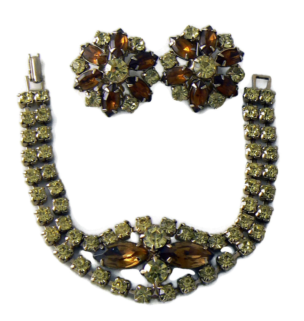 RootBeer Rhinestone Bracelet And Earrings - Vintage Lane Jewelry