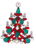 Czech Glass Christmas Tree Brooch with Candles, Vintage Rhinestones Xmas Tree Pin - Vintage Lane Jewelry