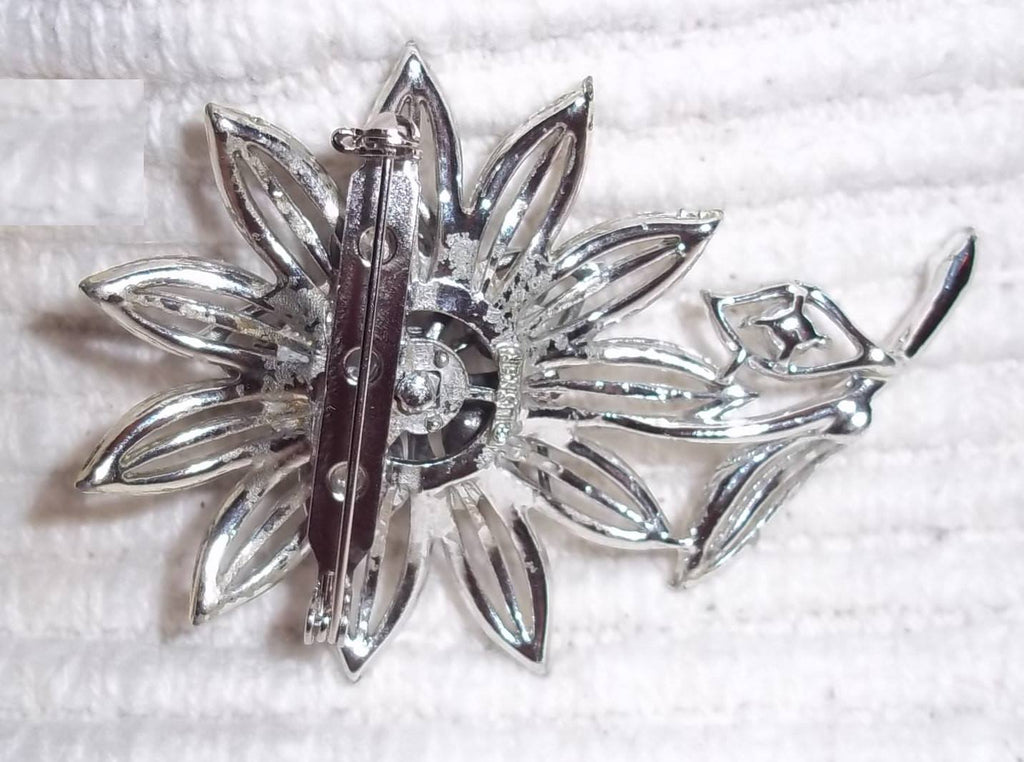 Lisner Blue Rhinestones Flower Brooch - Vintage Lane Jewelry