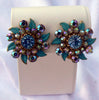 Weiss Ny Blue Rhinestone And Enamel Leaf Earrings - Vintage Lane Jewelry