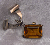 Stunning 1920's Sterling And Amber Open Back Glass Brooch - Vintage Lane Jewelry