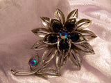 Lisner Blue Rhinestones Flower Brooch - Vintage Lane Jewelry