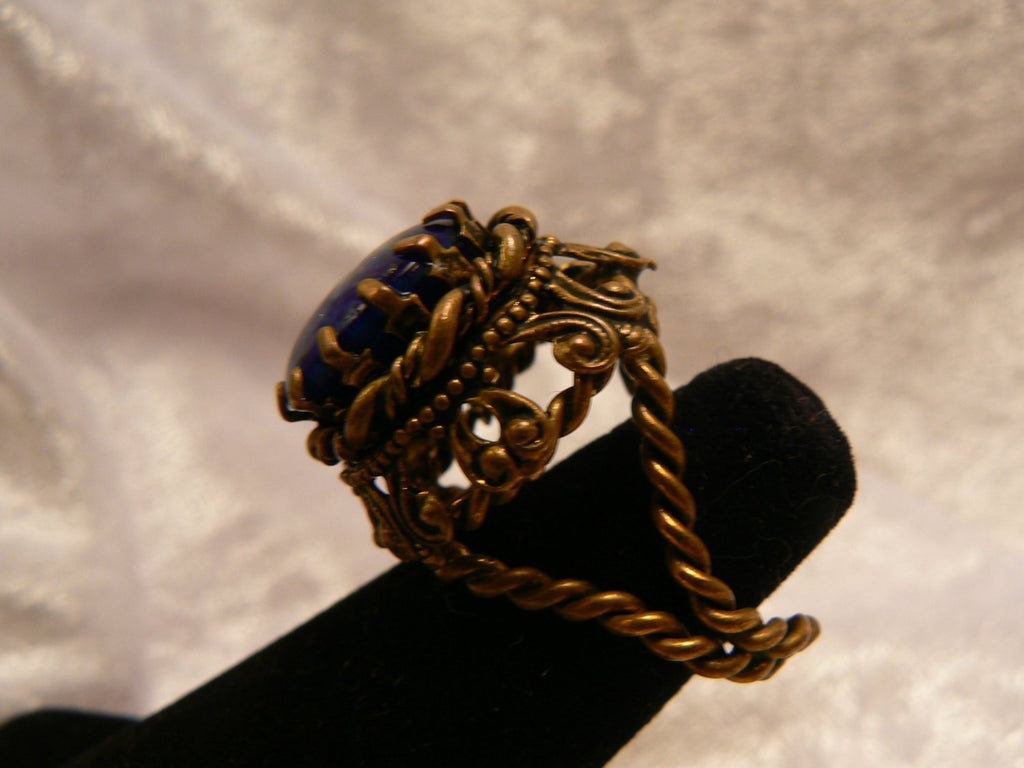 Bohemian Cobalt Glass Ring - Vintage Lane Jewelry