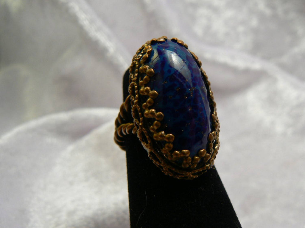 Bohemian Oval Cobalt Glass Ring - Vintage Lane Jewelry