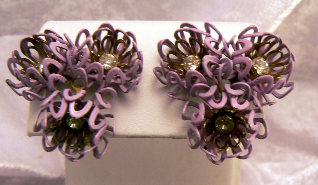 Lavender Filigree Enamel Rhinestone Flower And Bracelet Set - Vintage Lane Jewelry