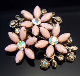 Vintage Pink Milk Glass Floral Brooch - Vintage Lane Jewelry