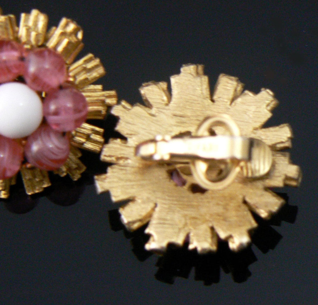 Flowery Pink Trifari Earrings - Vintage Lane Jewelry