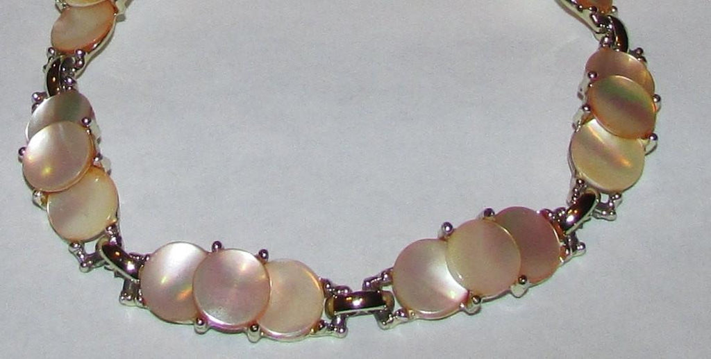 Marhill Mother Of Pearl Bracelet And Earrings Peachy Pink Color - Vintage Lane Jewelry