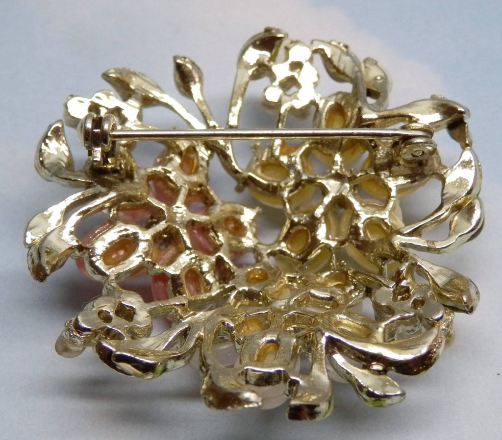 Vintage Pearl, Enamel And Glass Flowers Brooch - Vintage Lane Jewelry