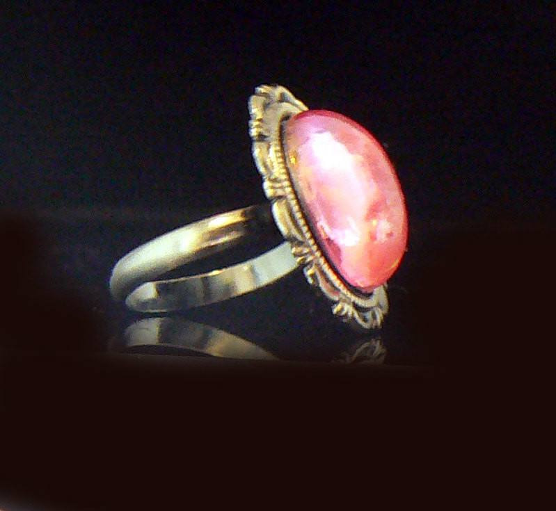 Antique Bronze Rose Pink Ab Glass Ring - Vintage Lane Jewelry