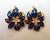 Blue Enamel Rhinestone Ice Flower Earrings - Vintage Lane Jewelry