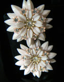 Vintage Coro Pink Plastic Enamel Rhinestone Flower Clip On Earrings - Vintage Lane Jewelry