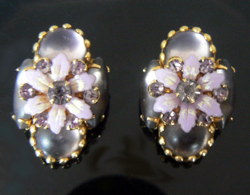 Purple Moonstone Flower Earrings - Vintage Lane Jewelry