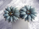 Coro Light Blue Plastic Flower Earrings - Vintage Lane Jewelry