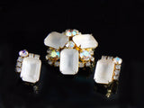 Frosted Glass & Ab Rhinestone Demi Parure - Vintage Lane Jewelry