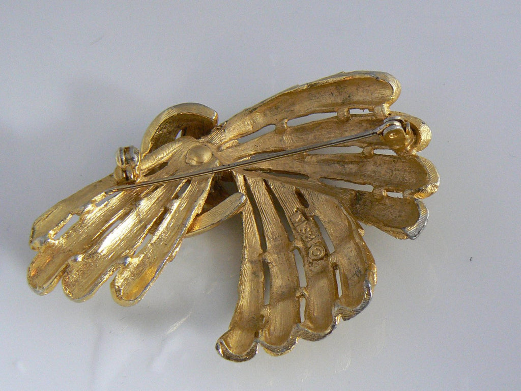 Bsk Brushed Gold-tone Oriental Bamboo Brooch. - Vintage Lane Jewelry