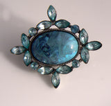 Blue Swirl Lucite And Aquamarine Crystal Brooch - Vintage Lane Jewelry