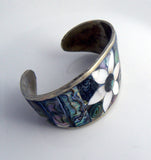 Mexican Silver Abalone Cuff Bracelet - Vintage Lane Jewelry