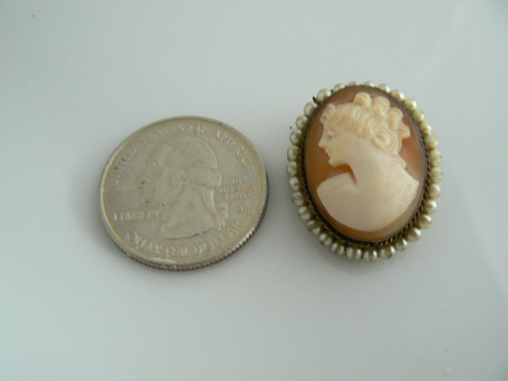 Carved Shell And Faux Pearl Left Faced Cameo - Vintage Lane Jewelry