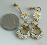 2 Pair Vintage Enamel Daisy Earrings - Vintage Lane Jewelry