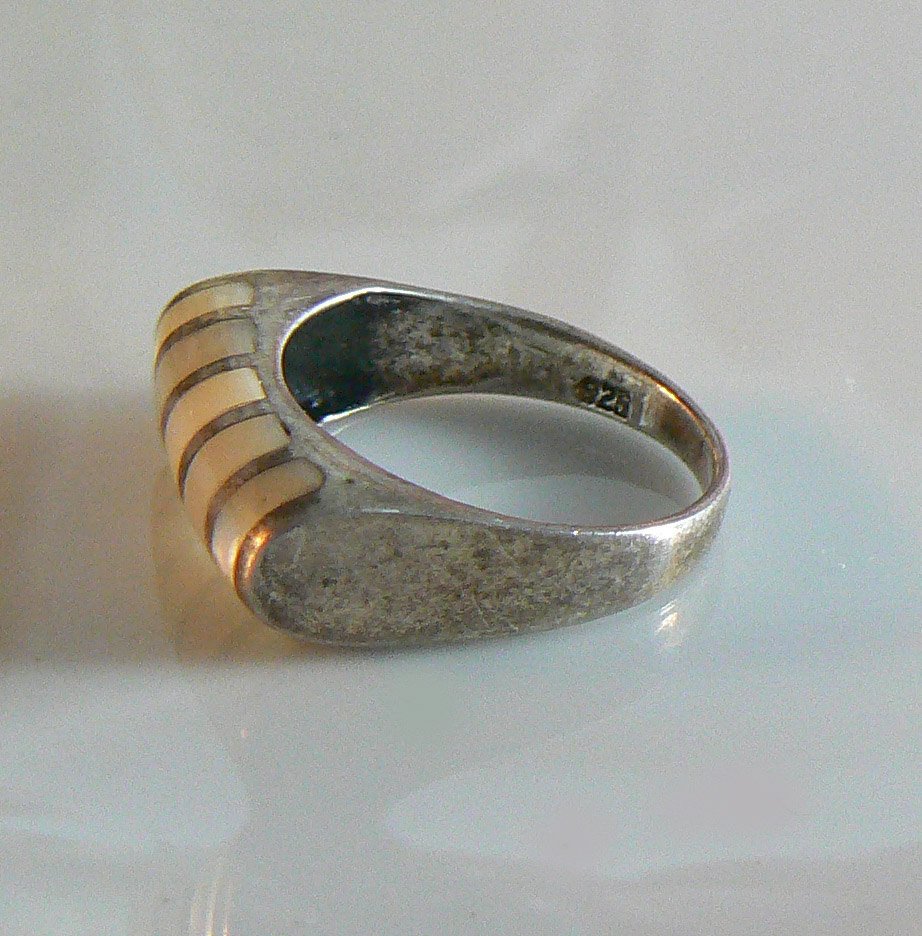 Mexican Sterling Silver And Mop Ring - Vintage Lane Jewelry