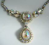 Ab Rhinestone Large Center Drop Dangle Necklace - Vintage Lane Jewelry
