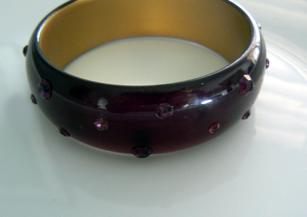 Vintage Purple Lucite Bangle With Embedded Rhinestones - Vintage Lane Jewelry