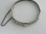 Clear Rhinestone Bangle Designed In Heavy Silver Tone - Vintage Lane Jewelry