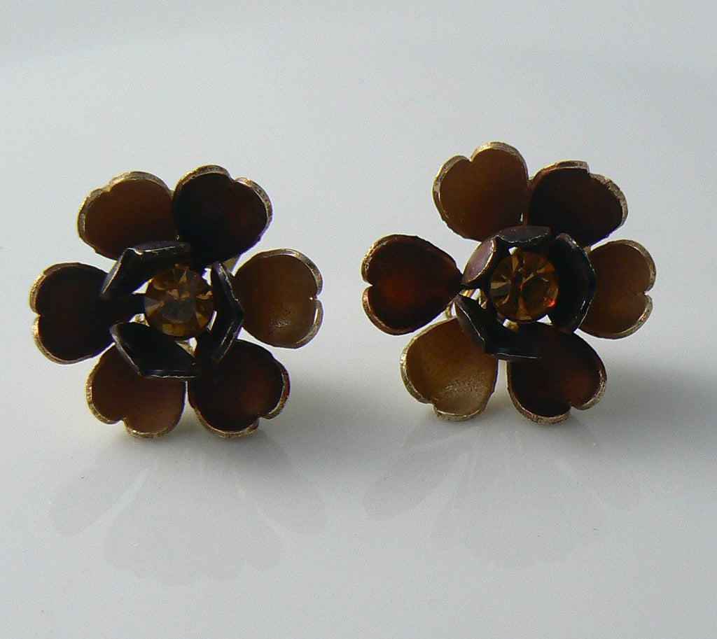 Coro Brown Flower Earrings - Vintage Lane Jewelry