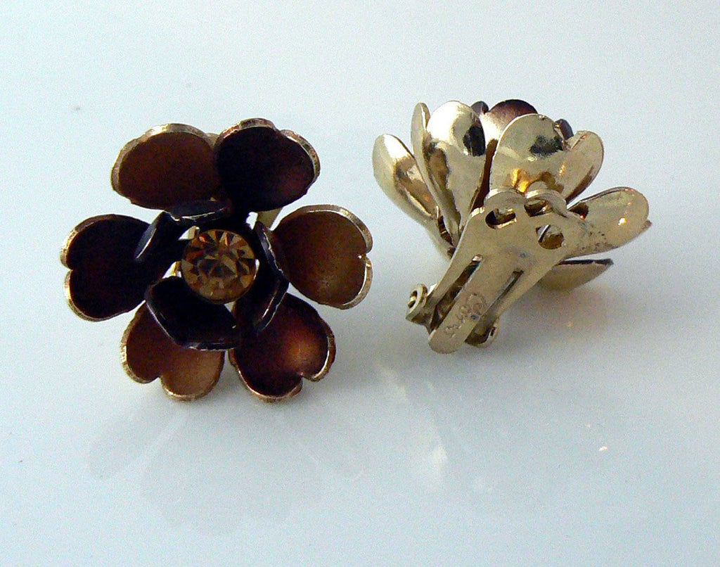 Coro Brown Flower Earrings - Vintage Lane Jewelry