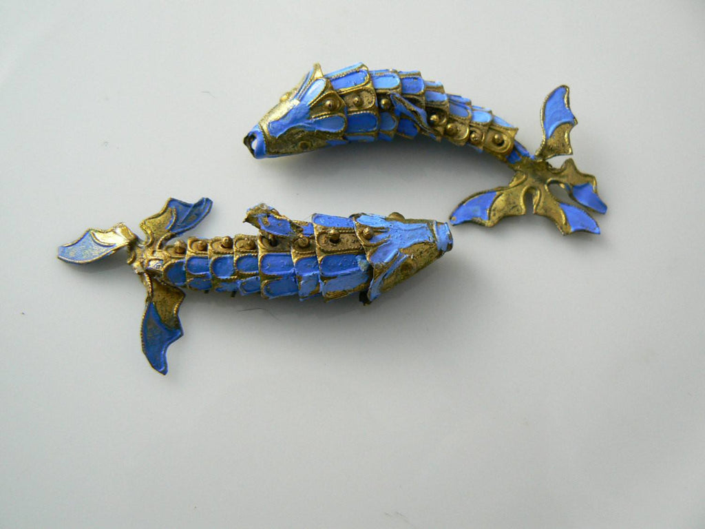 Antique Painted Articulating Koi Fish Pair - Vintage Lane Jewelry