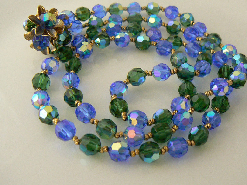 Vendome Crystal Blue Beaded Necklace Earring Set - Vintage Lane Jewelry