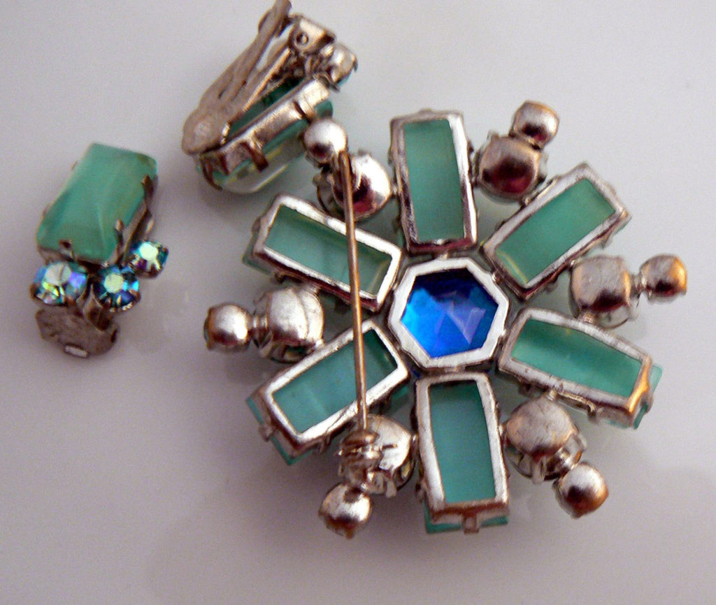 Green Art Glass Demi Parure - Vintage Lane Jewelry