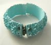 Vintage Rare Blue Carved Celluloid Clamper Bracelet - Vintage Lane Jewelry