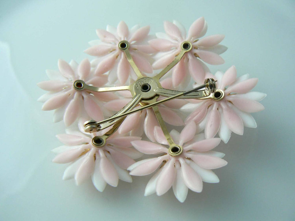 Huge Coro Plastic Pink Flower Brooch - Vintage Lane Jewelry