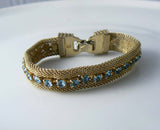 Vintage Sarah Coventry Sac Mesh Goldstone Aquamarine Mesh Bracelet - Vintage Lane Jewelry