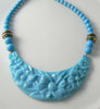 Vintage Necklace Beautiful Blue Floral Plastic Bib Style - Vintage Lane Jewelry