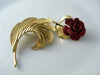 Red Rose And Gold Leaf Brooches - Vintage Lane Jewelry
