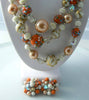 Signed Strand Beaded Japan Necklace And Clip Earrings Set - Vintage Lane Jewelry