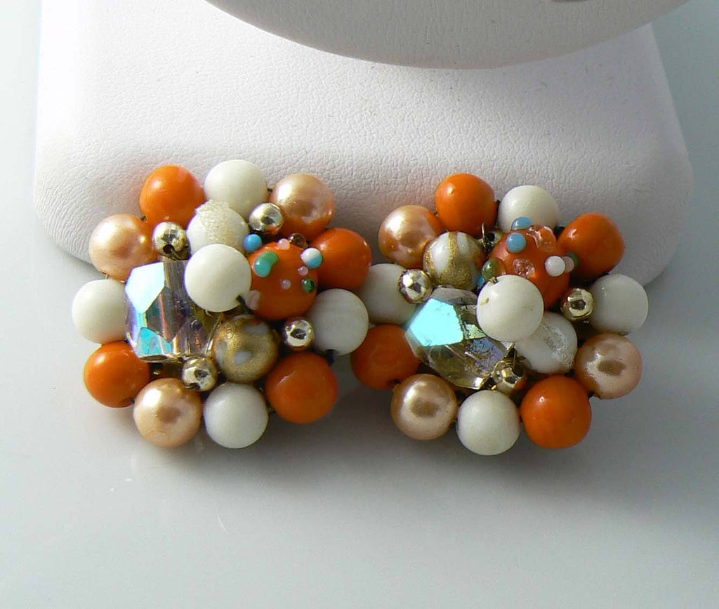 Signed Strand Beaded Japan Necklace And Clip Earrings Set - Vintage Lane Jewelry