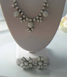 Vintage Milk White Rhinestone Necklace & Earring Set - Vintage Lane Jewelry