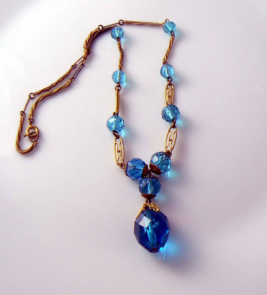 Vintage Czech-Style Necklace - Aqua Marine Crystals - Vintage Lane Jewelry